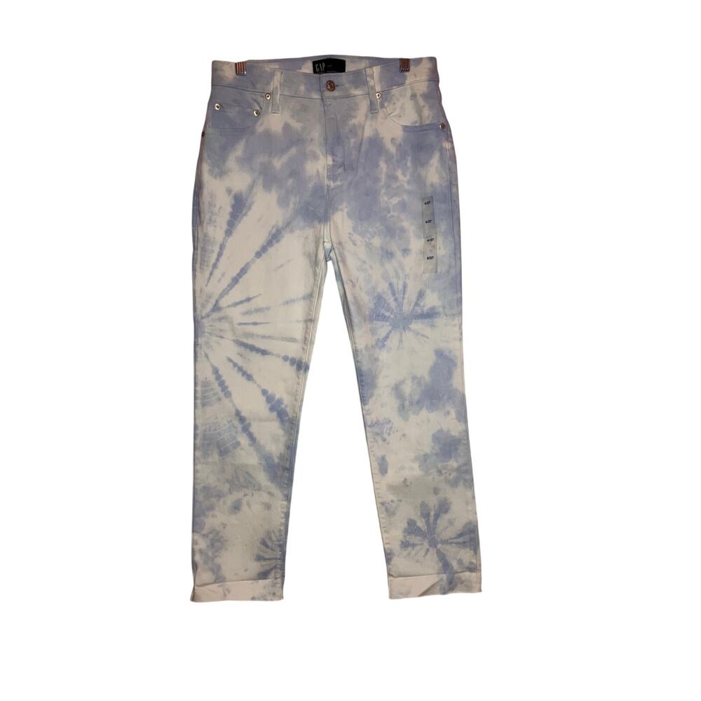 GAP Tie-Dye Slim Boyfriend Jeans Raw Hem Light Blue White Size 4/27